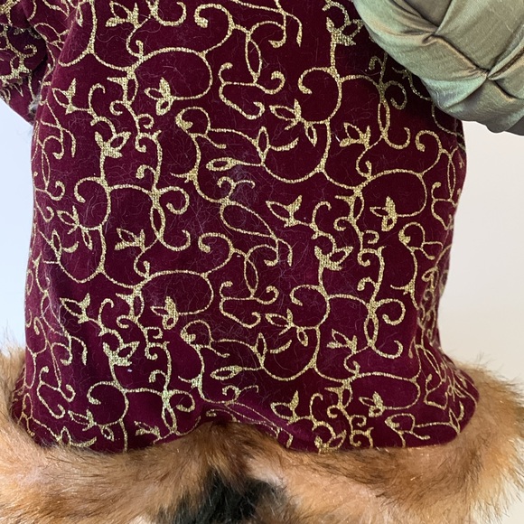Santa old world 18" Tall Gold burgundy velvet coat fur Trim Presents Christmas - Picture 6 of 8